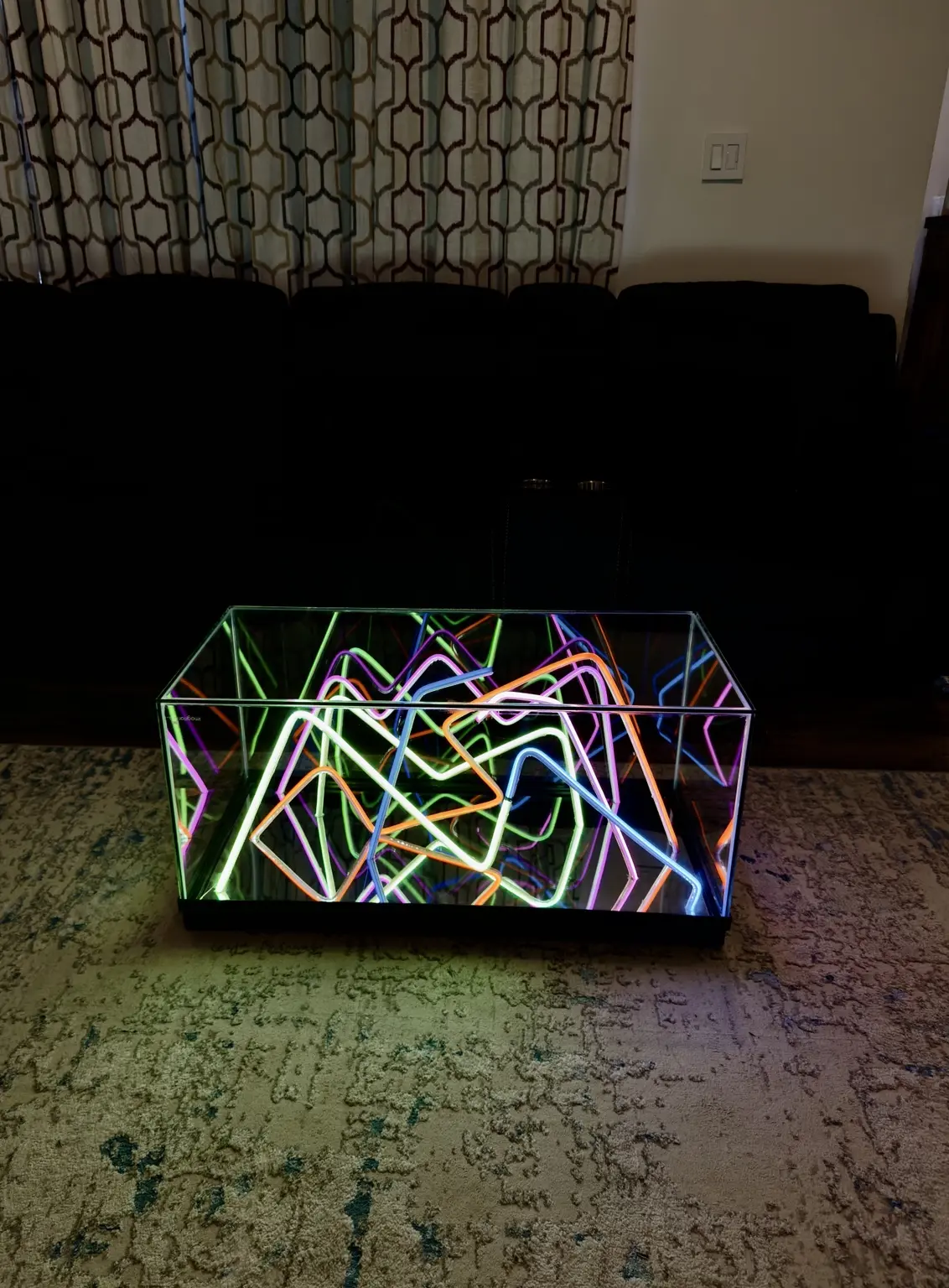Front view of a pastel 36-inch Infinity Mirror table