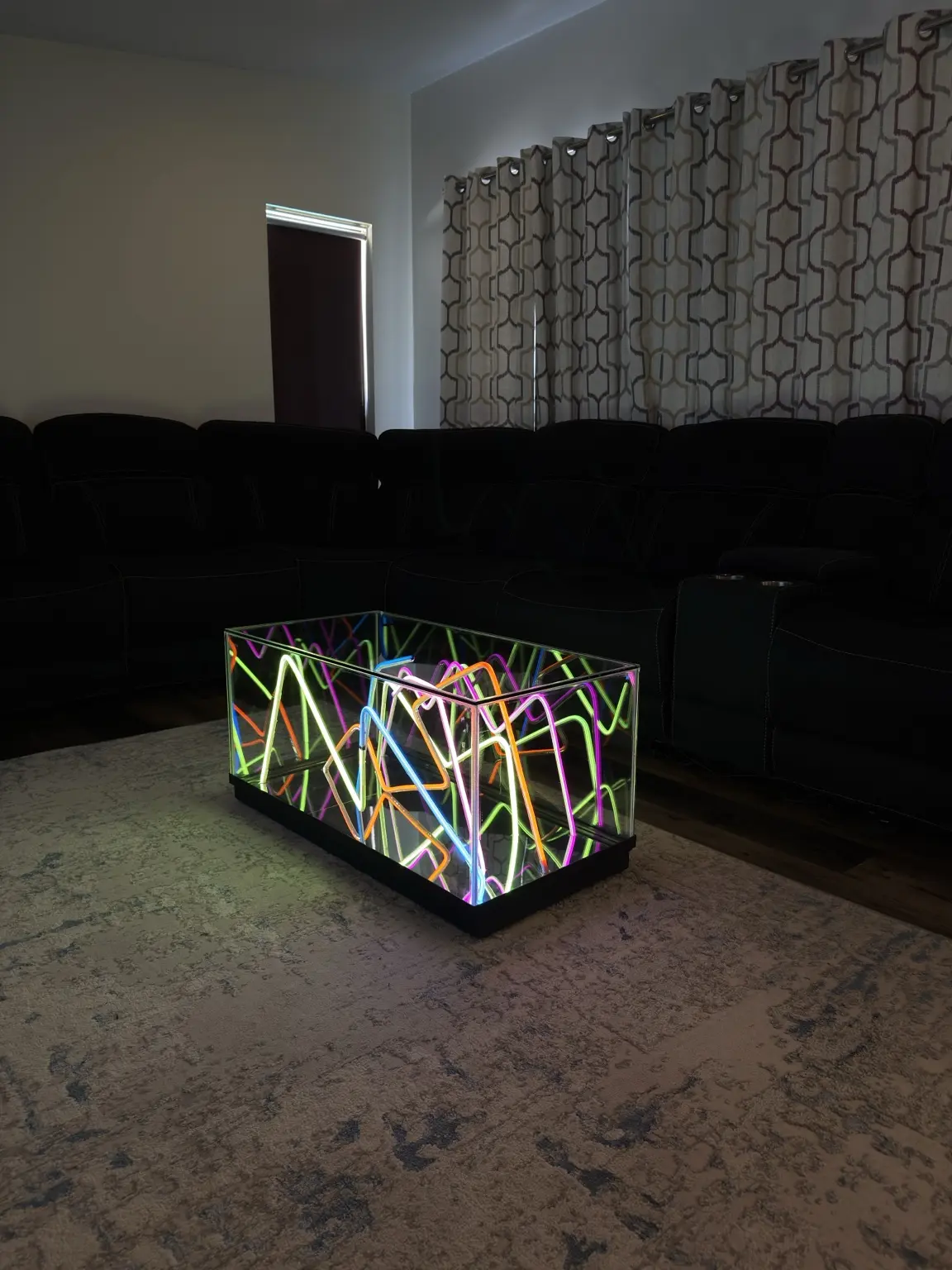 Perspective view of a pastel 36-inch Infinity Mirror table