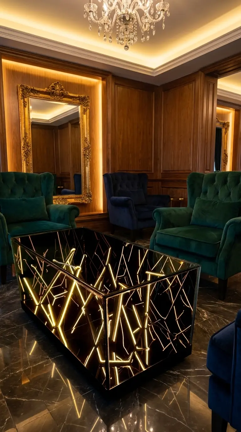 36-inch Infinity Mirror table with a warm white composition