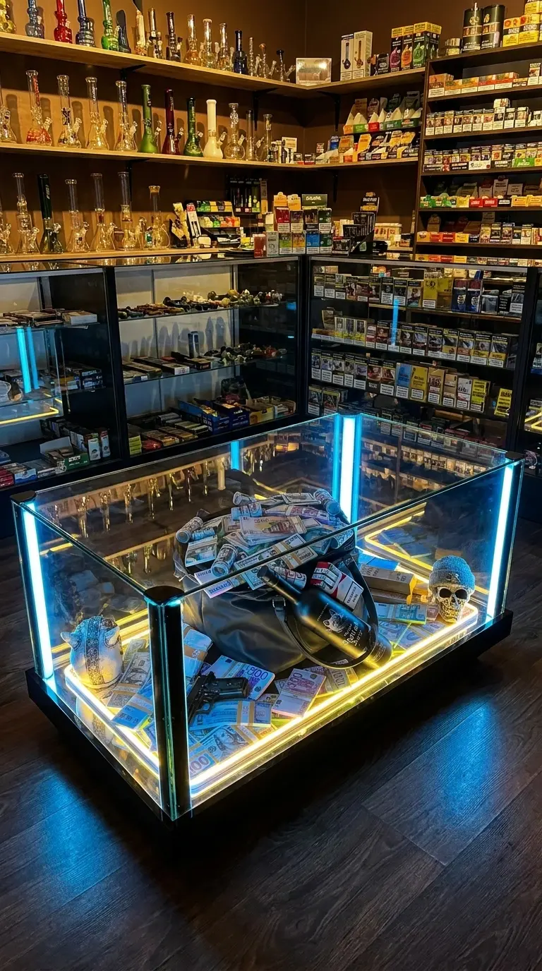 Illuminated Money Table in a retail interior