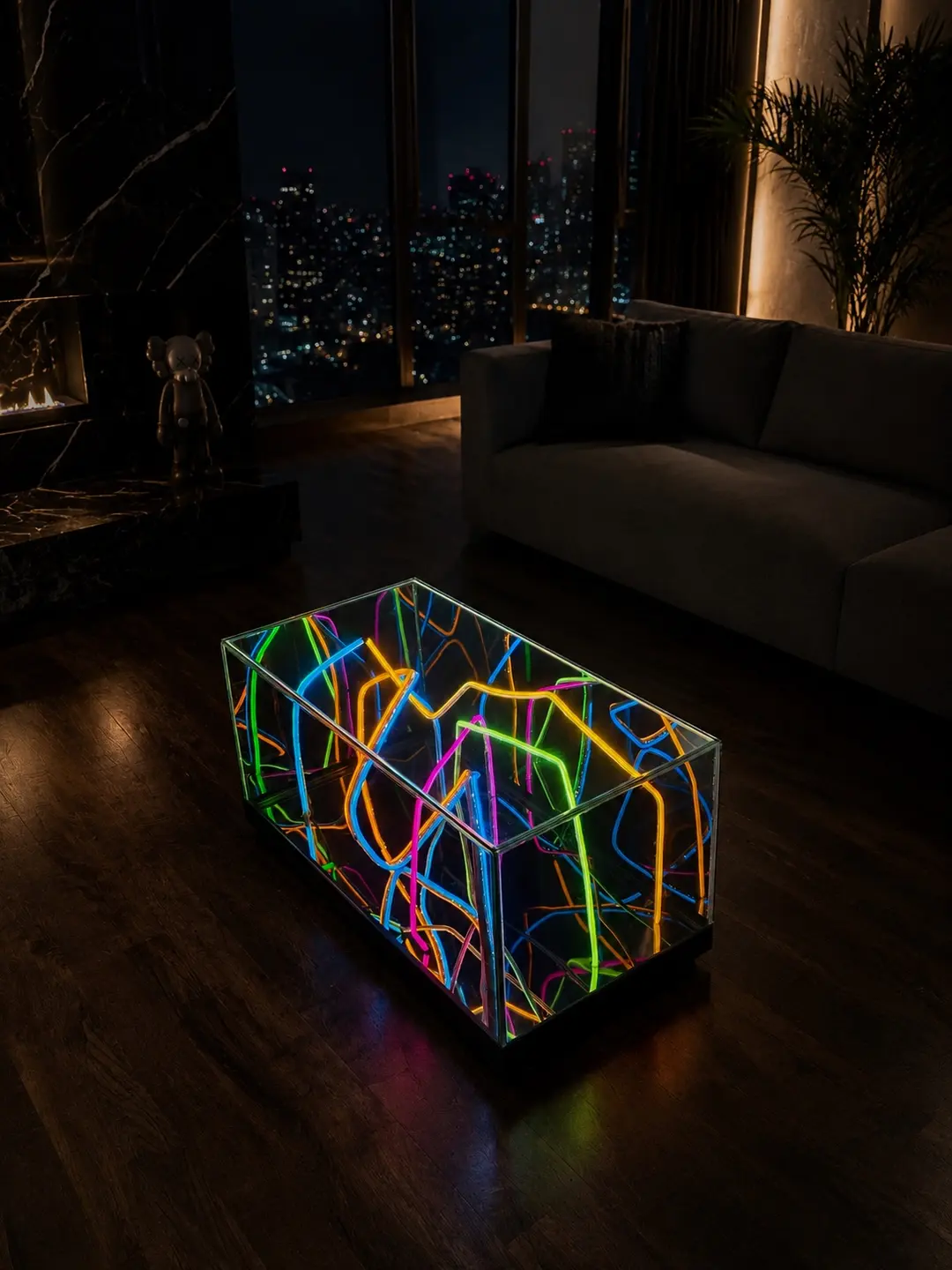 Color infinity table in a dark luxury lounge