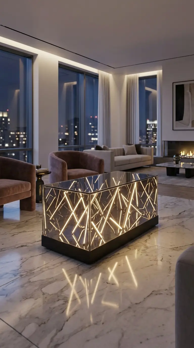 Warm-white custom MaxLumire table in a luxury evening interior